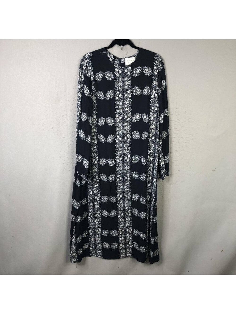 Hyacinth House Dress Womens XL Black Floral Maxi Long Sleeve Boho Lined Zip